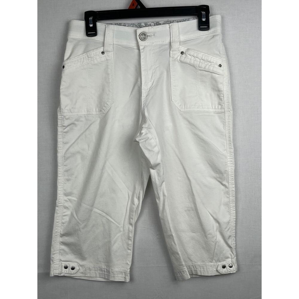 Lee Comfort Waistband White Capri Pants Womens Size 4 Medium Cropped Cotton Blen
